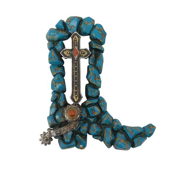 Southwestern Turquoise Boot Cross Wall Hanging Wall Plaque - Picture 1 of 10